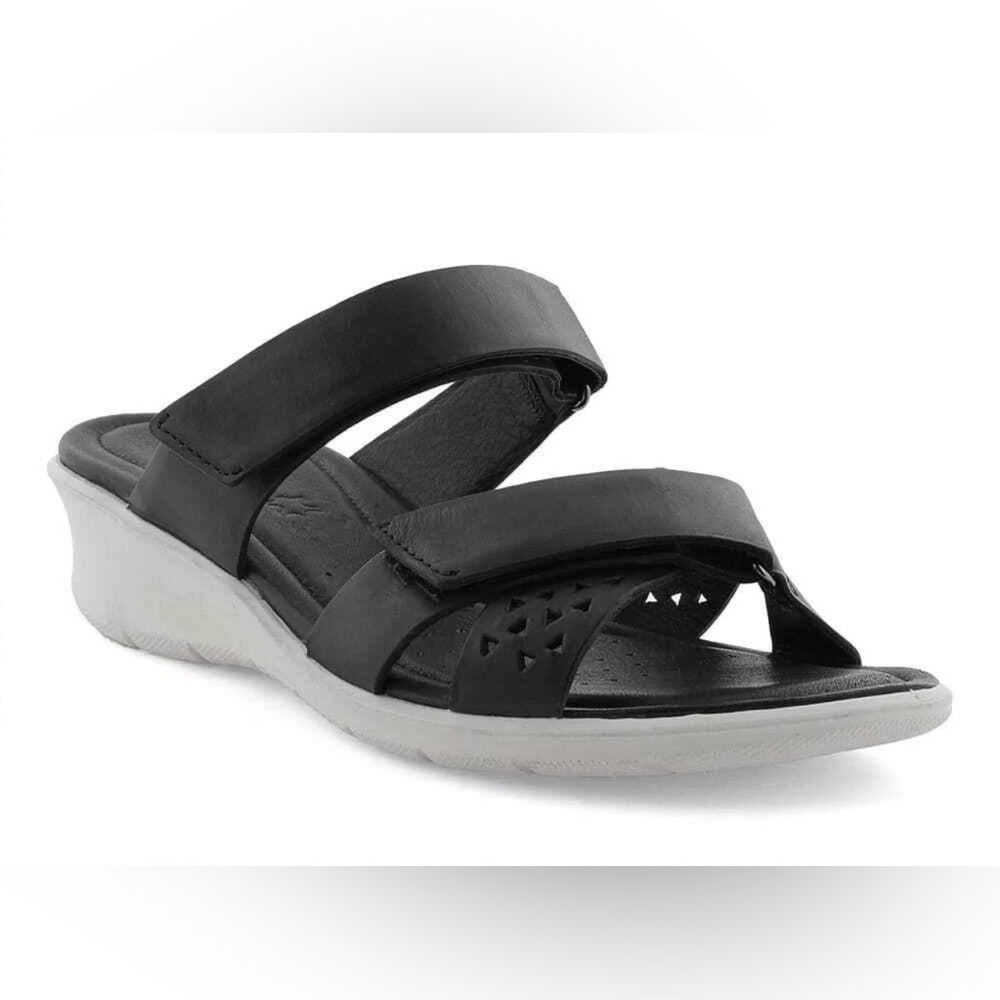 ECCO Sz 41 US 10-10.5 Felicia Black Leather Wedge Slides Adj Straps Orig$150